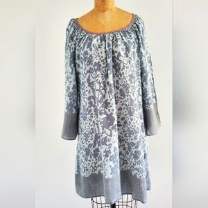 Kaffe "Eva" Tunic Midi dress with long sleeves, size 38, light blue/gray flowers